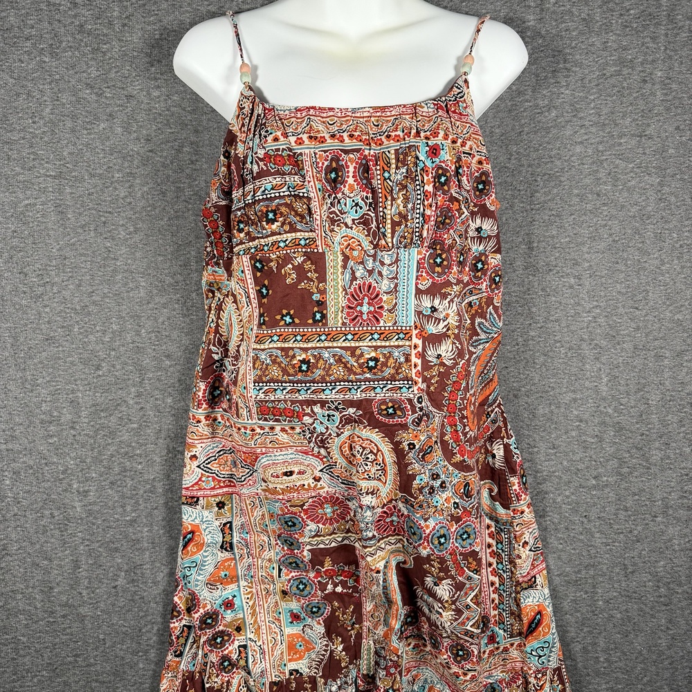 Xhilaration Dress Womens XL Paisley Boho Beaded Strap Cotton Ruffle Sundress